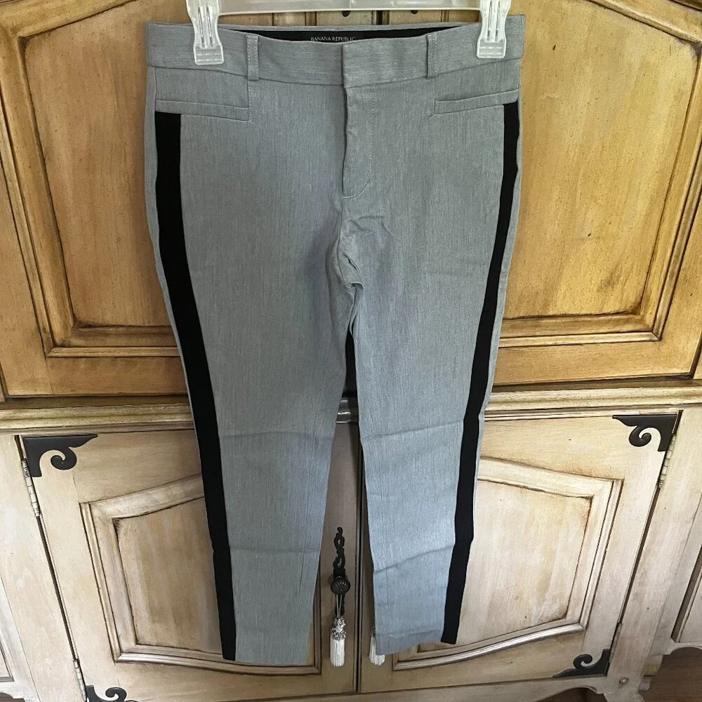 Banana Republic Sloan Curvy Heathered Grey Side Stripe Slim Ankle Pant Size 0 - Picture 2 of 5